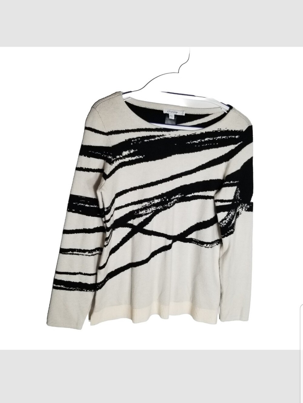 Chico's 0 Sweater Women's Size 4 Small Black Abstract Brushstroke Cashmere Blend
